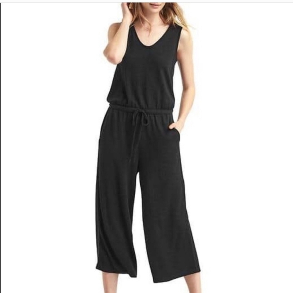GAP Wide Leg Jumpsuit Pockets Belt Crop - Picture 1 of 9